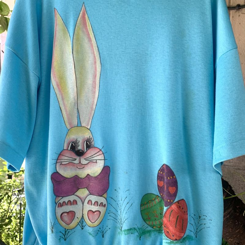 画像: (SALE)Vintage easter rabbit hand painted tee