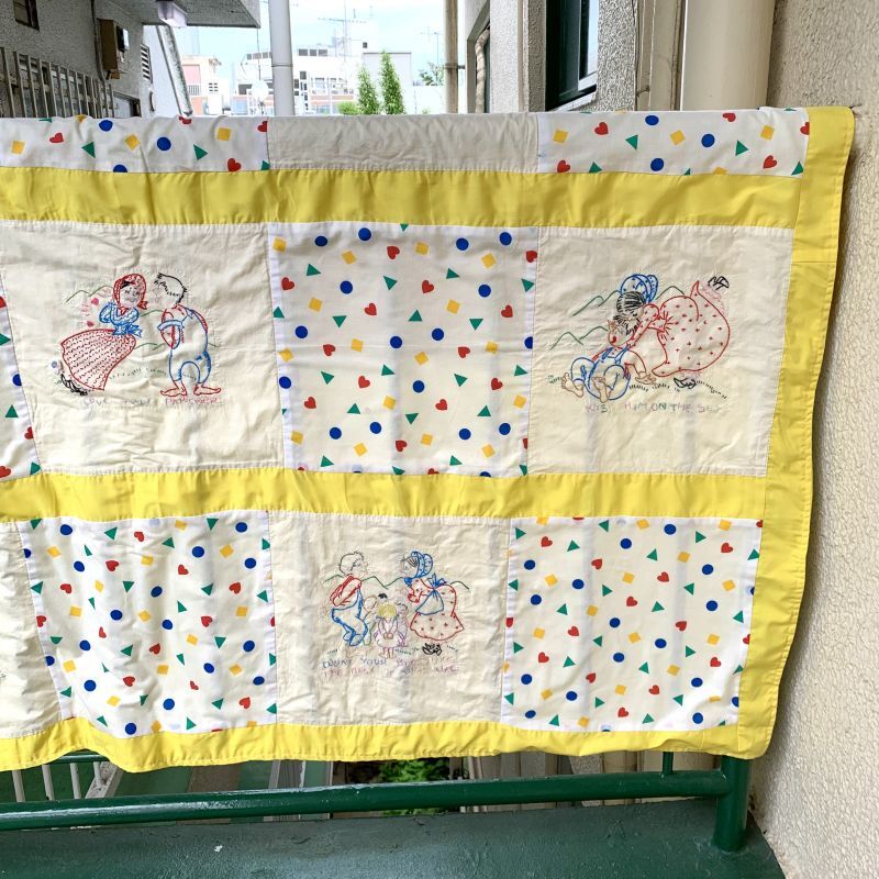 画像: Vintage him&her embroidery patchwork quilt cover