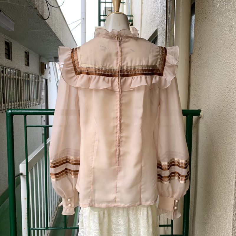 画像: Vintage satin ribbon line sheer top