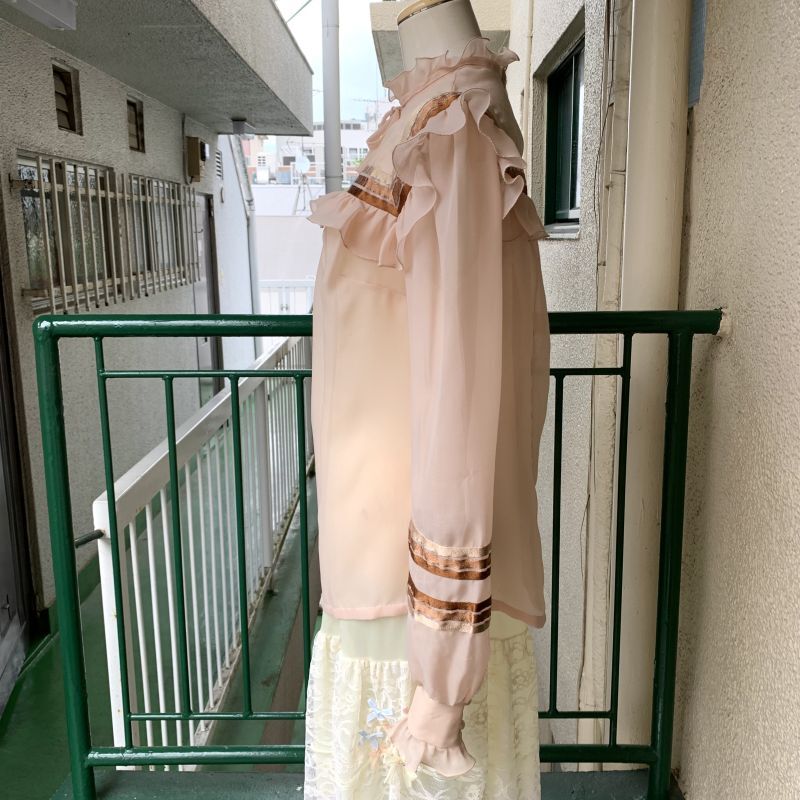 画像: Vintage satin ribbon line sheer top