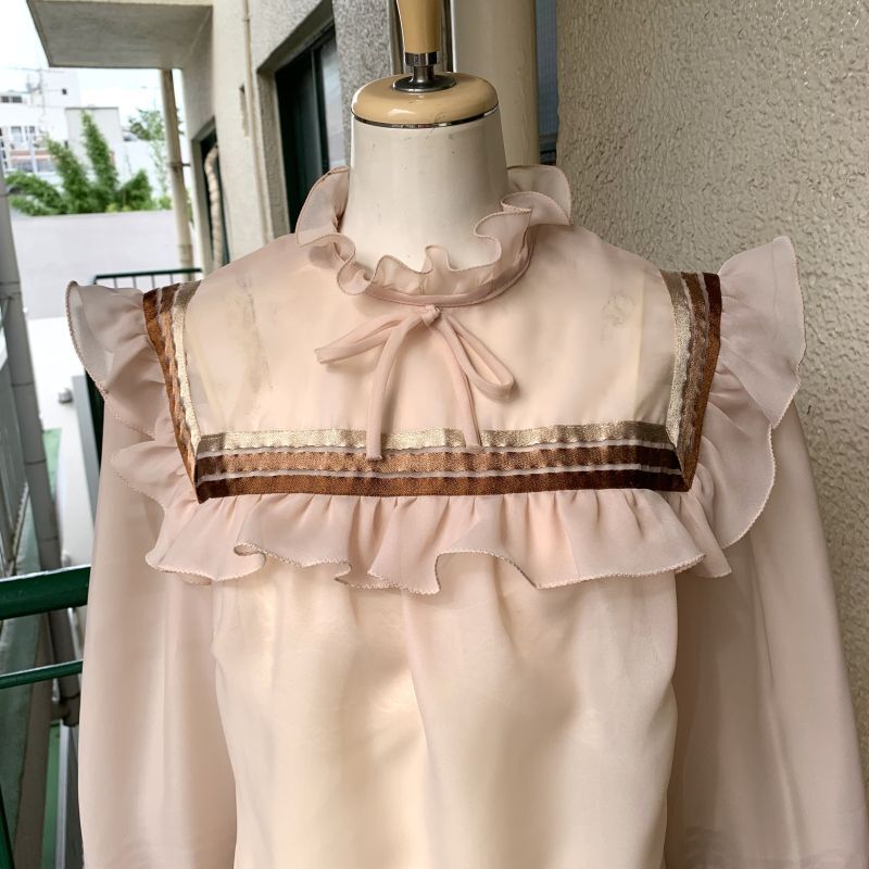 画像: Vintage satin ribbon line sheer top