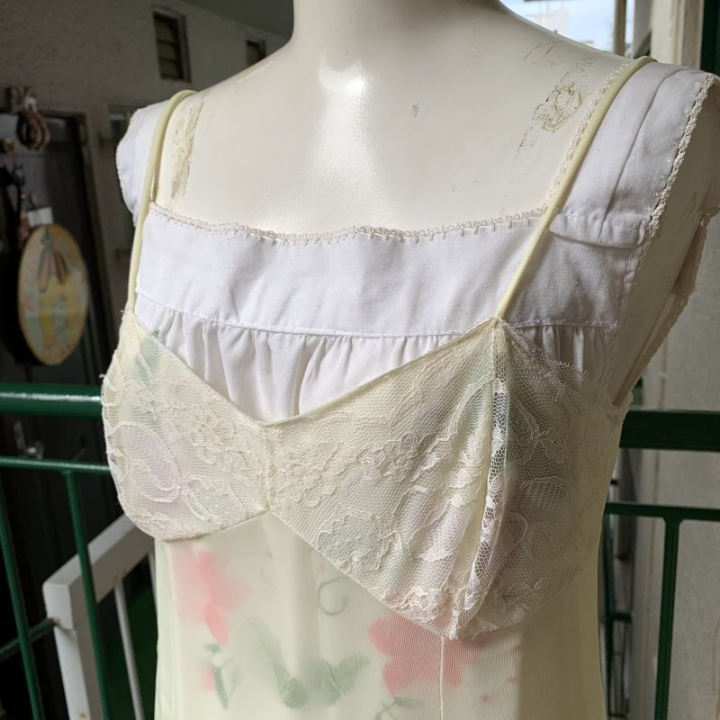 画像: Vintage light yellow ribbon custom flower lace lingerie