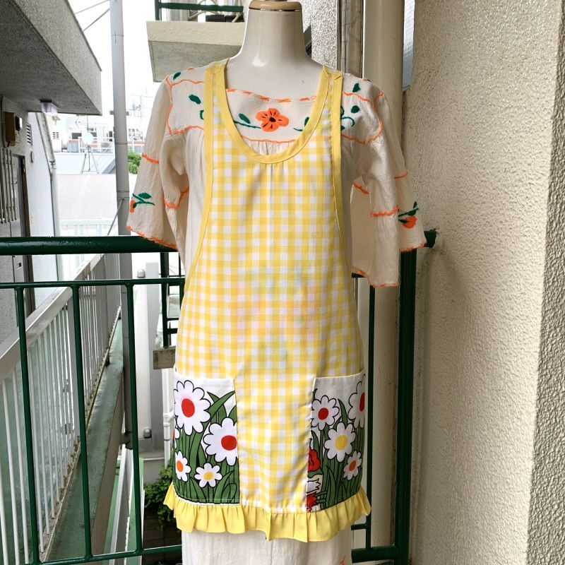 画像: Vintage YE checkered pop flower pocket apron