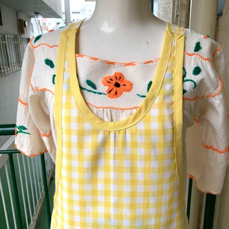 画像: Vintage YE checkered pop flower pocket apron