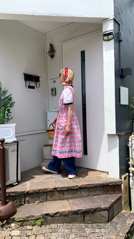 画像: (SALE)Vintage checkered cherry&strawberry sleeveless cotton dress