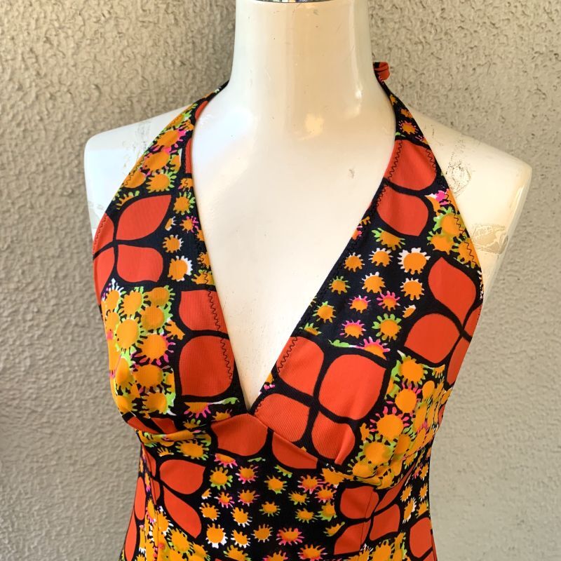 画像: (SALE)Vintage pop flower halter neck top