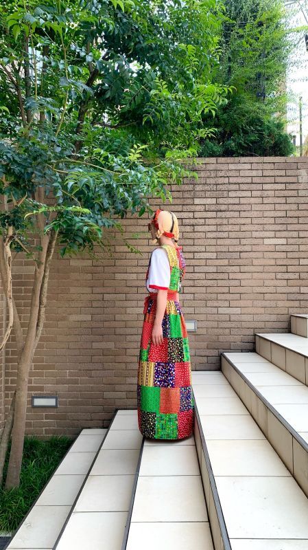 画像: 70'S patchwork printed apron dress