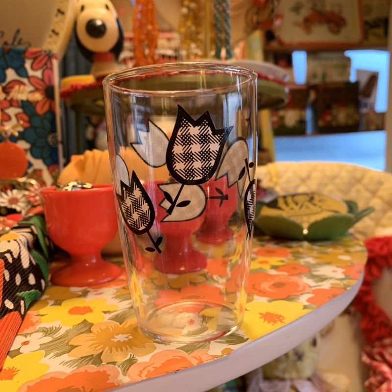 画像: BK/WH  gingham check tulip glass