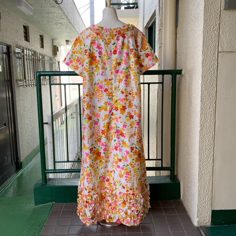 画像: Vintage colorful flower printed frill line dress