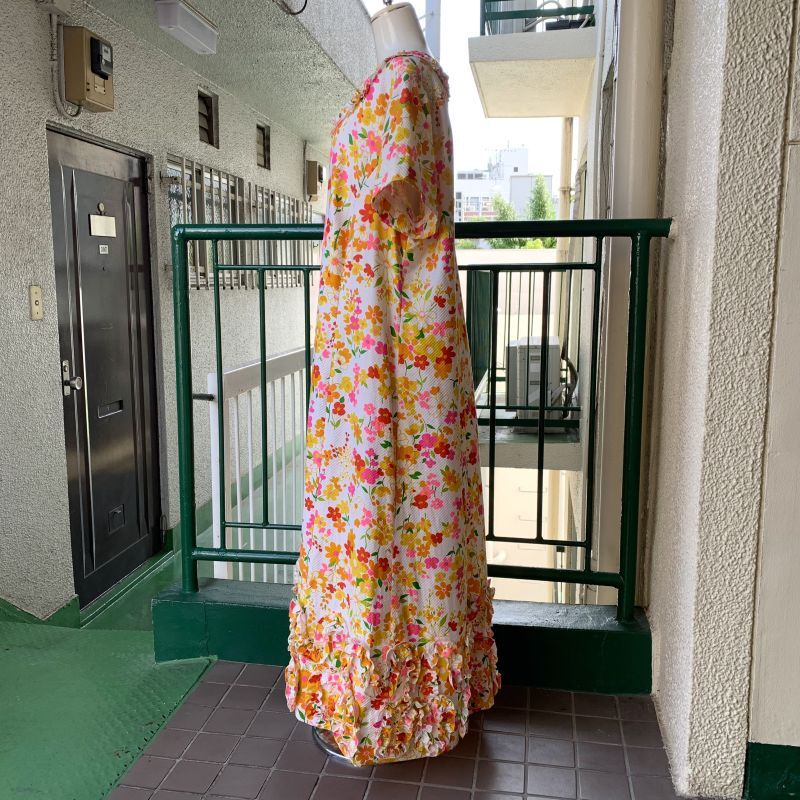 画像: Vintage colorful flower printed frill line dress