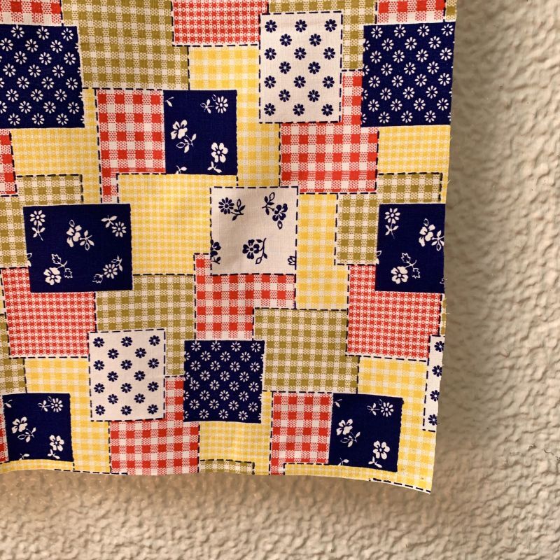 画像: Vintage flower&checkered patchwork printed cloth