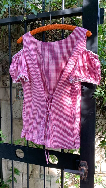 画像: (SALE) Vintage checkered tyrolean blouse