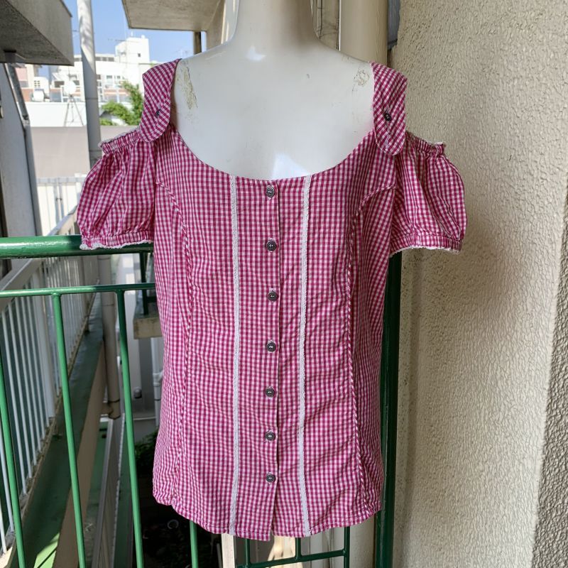 画像: (SALE) Vintage checkered tyrolean blouse