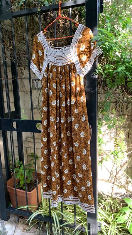 画像: (SALE)Vintage flower printed rick rack tape dress