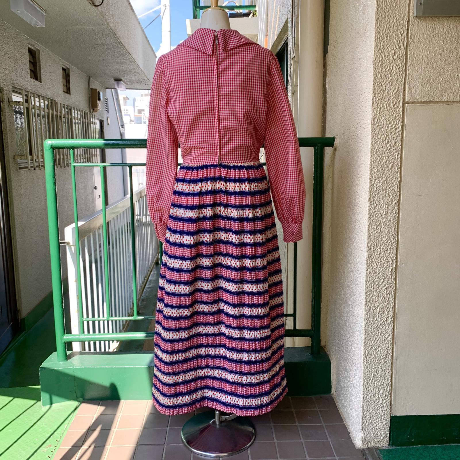 画像: Vintage checkered&polka dots loop string line dress