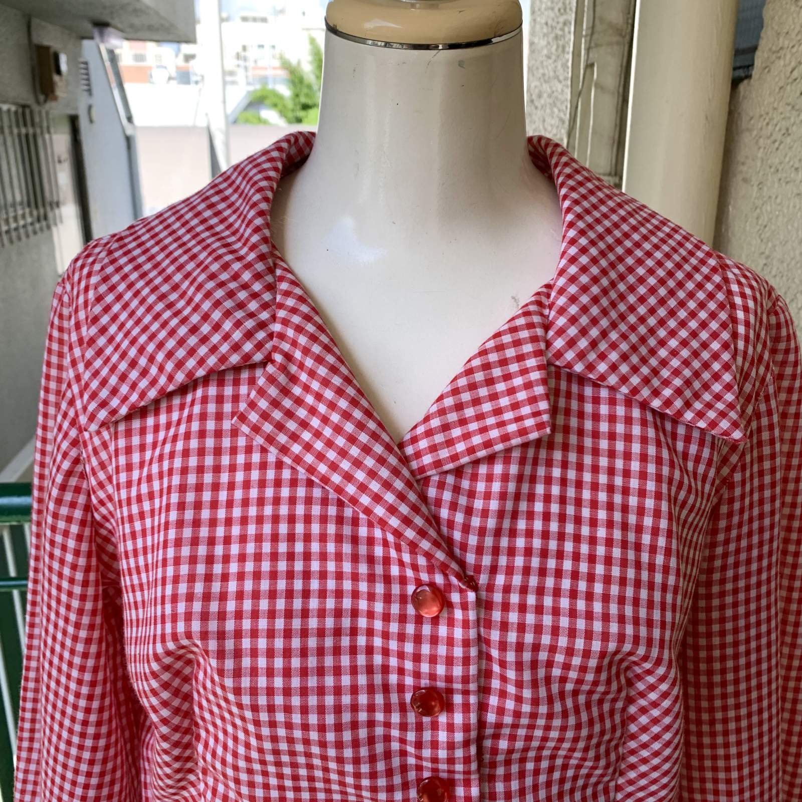 画像: Vintage checkered&polka dots loop string line dress