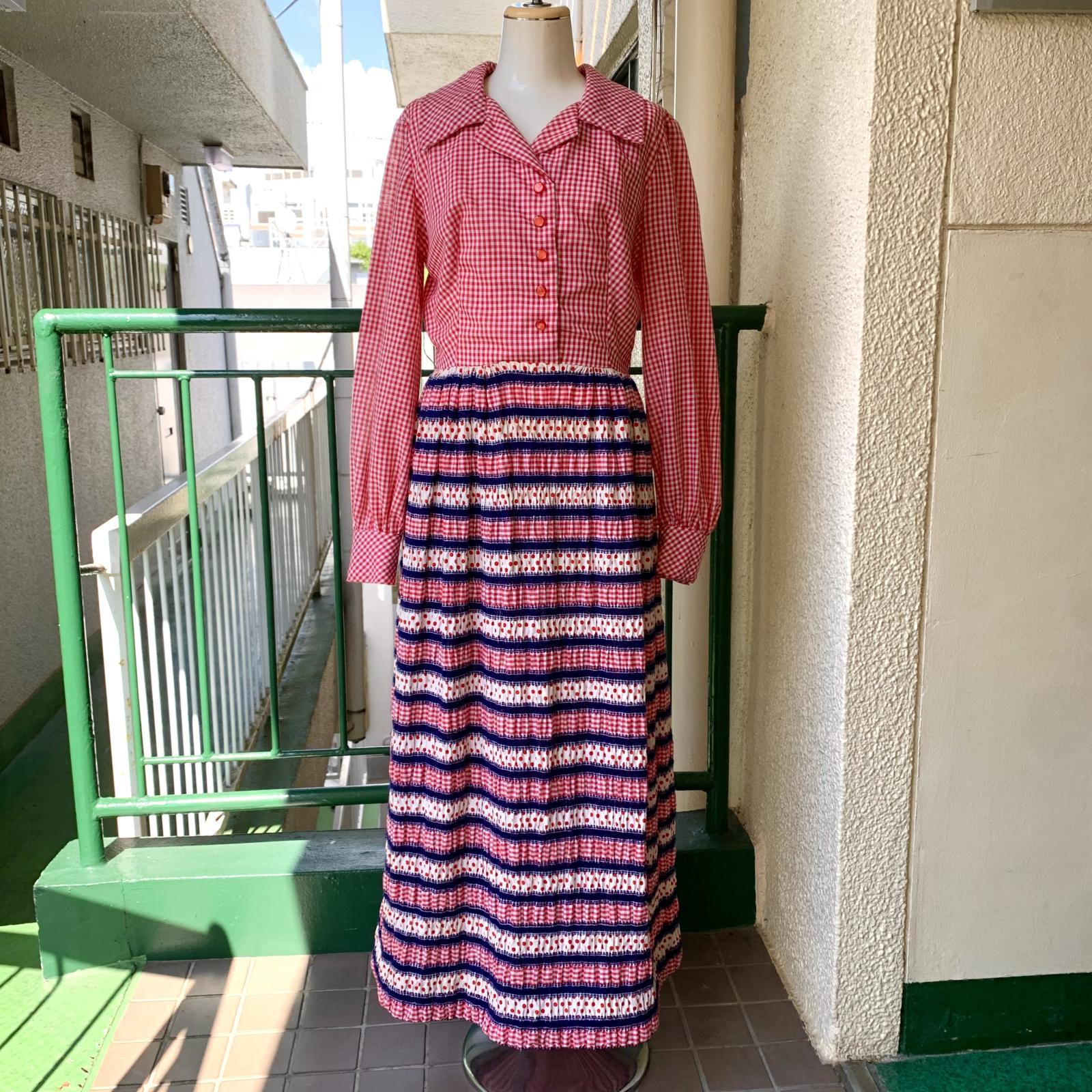 画像: Vintage checkered&polka dots loop string line dress