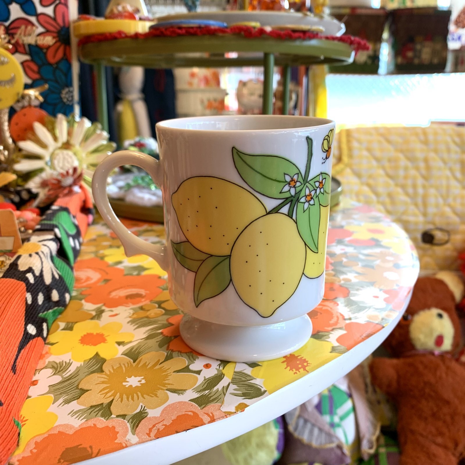 画像: Vintage lemon flower printed stacking mug  B