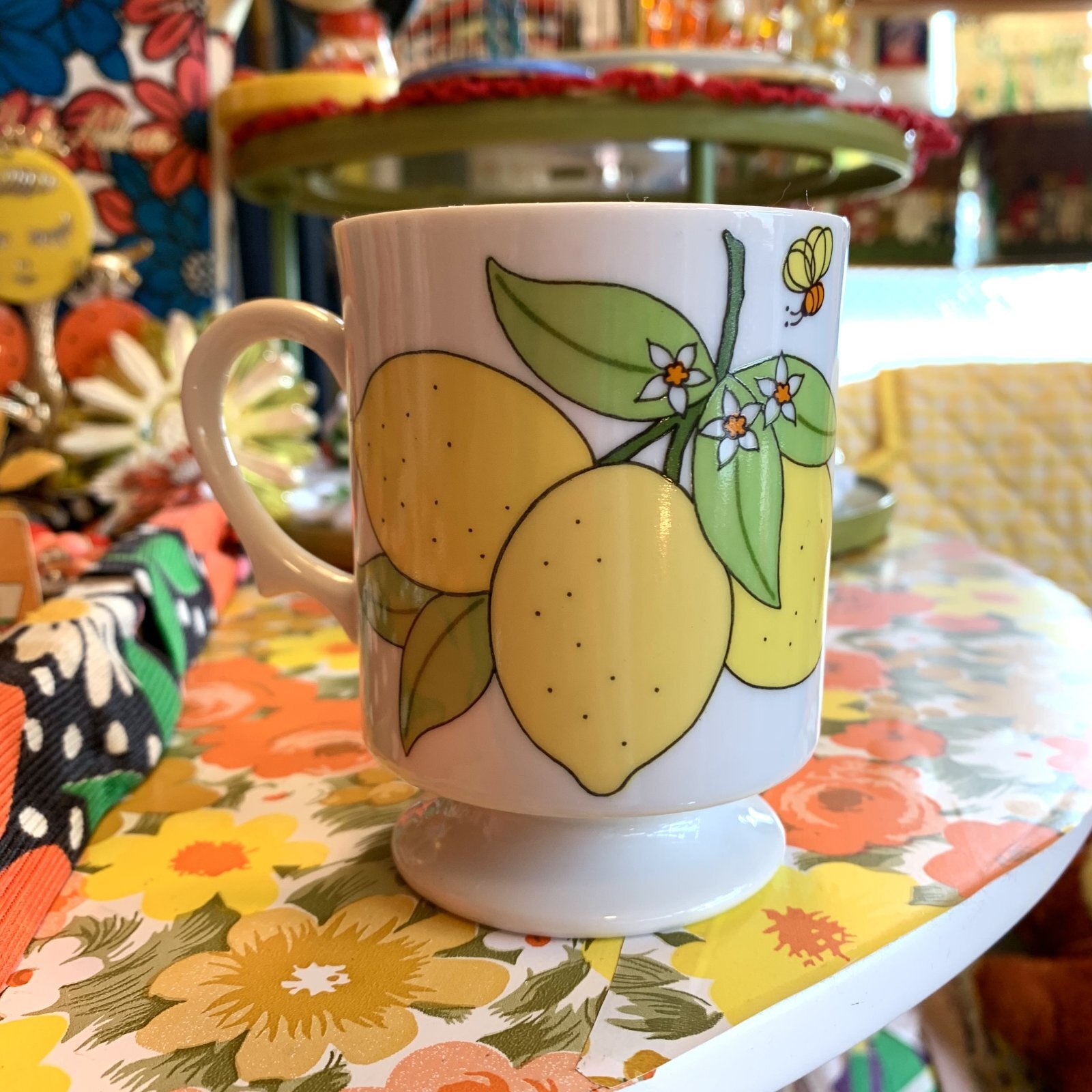 画像: Vintage lemon flower printed stacking mug　A