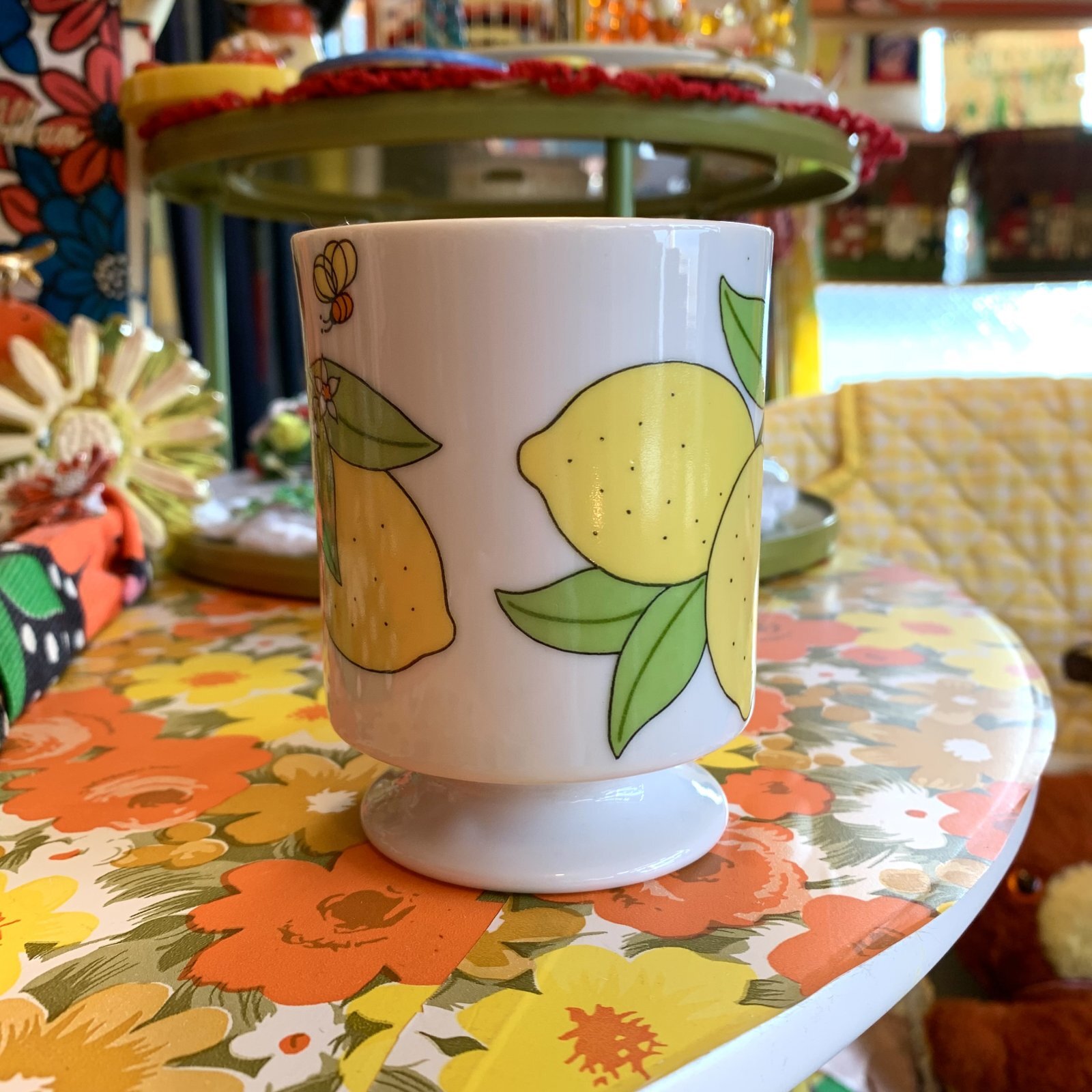 画像: Vintage lemon flower printed stacking mug　A