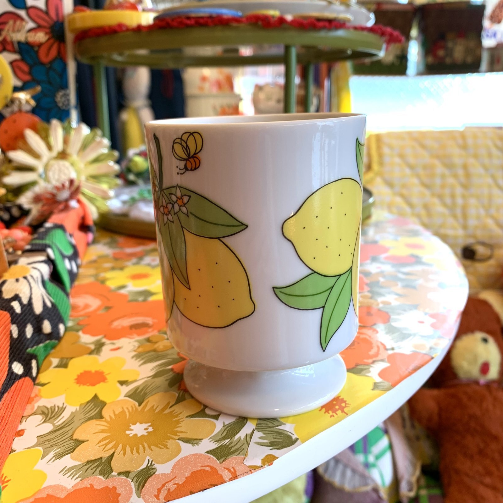 画像: Vintage lemon flower printed stacking mug  B