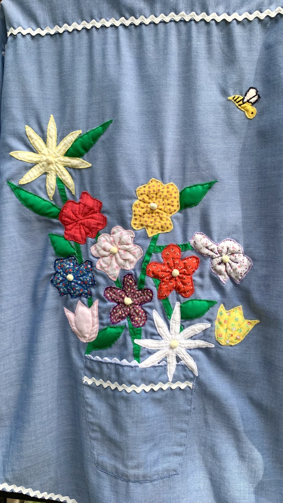 画像: Vintage flower&butterfly&bee patchwork chambray shirt