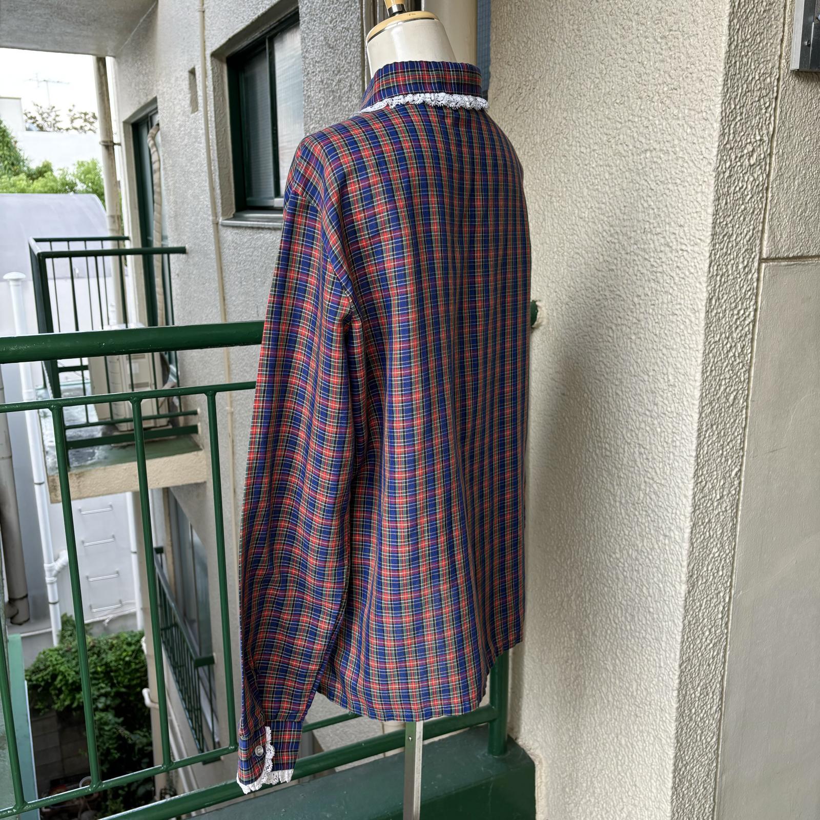 画像: Vintage flower lace tartan blouse