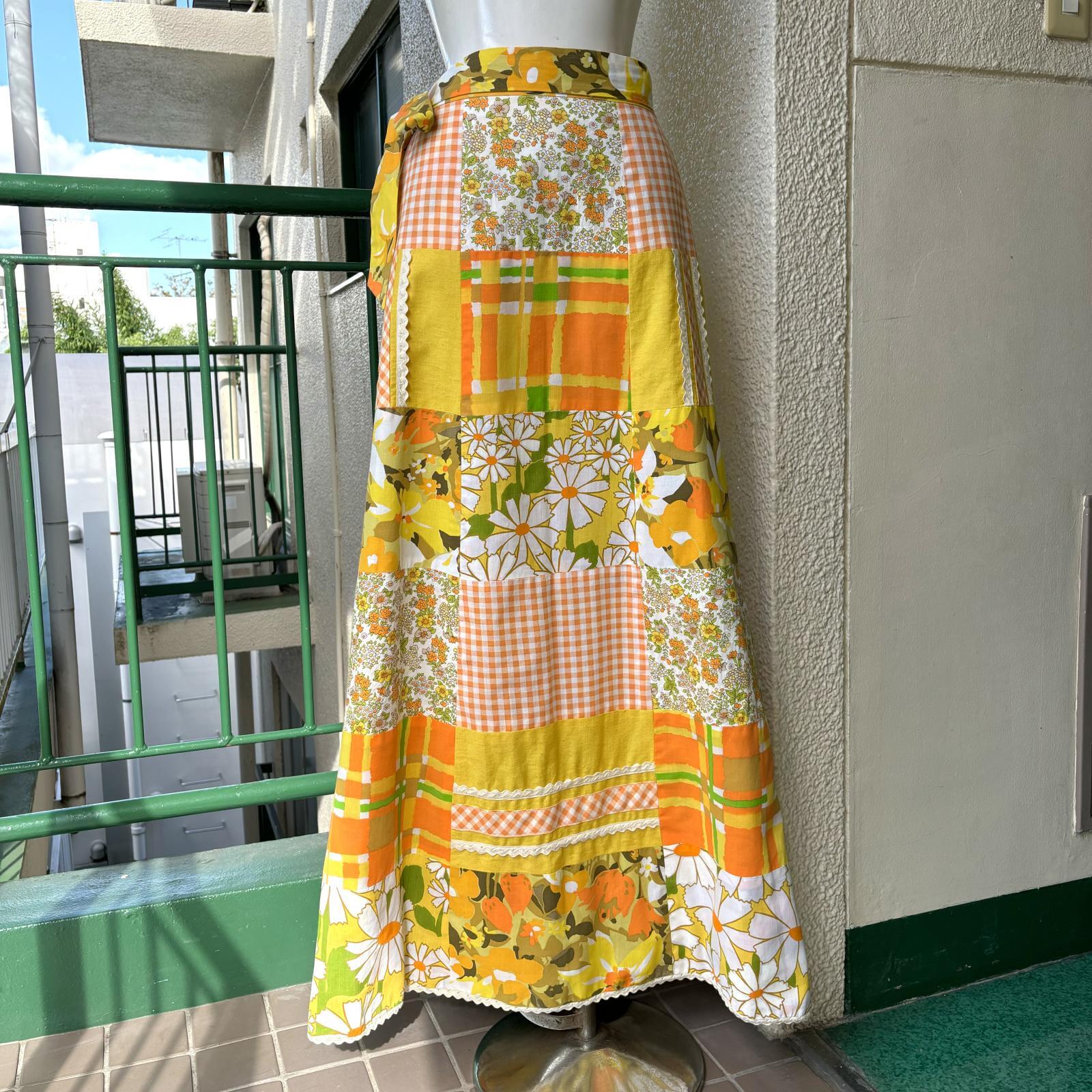 画像: Vintage flower patchwork reversible wrap long skirt