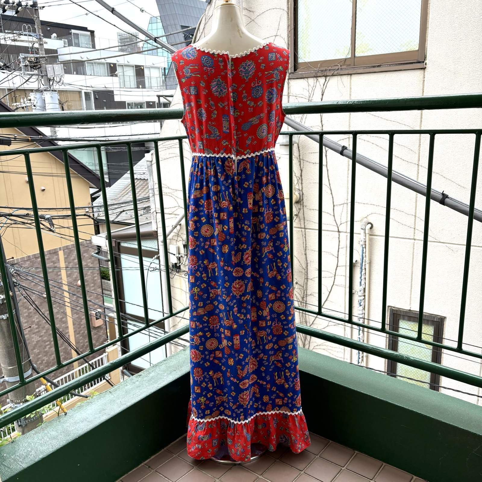 画像: Vintage camel&fish&butterfly&bird&flower printed sleeveless dress