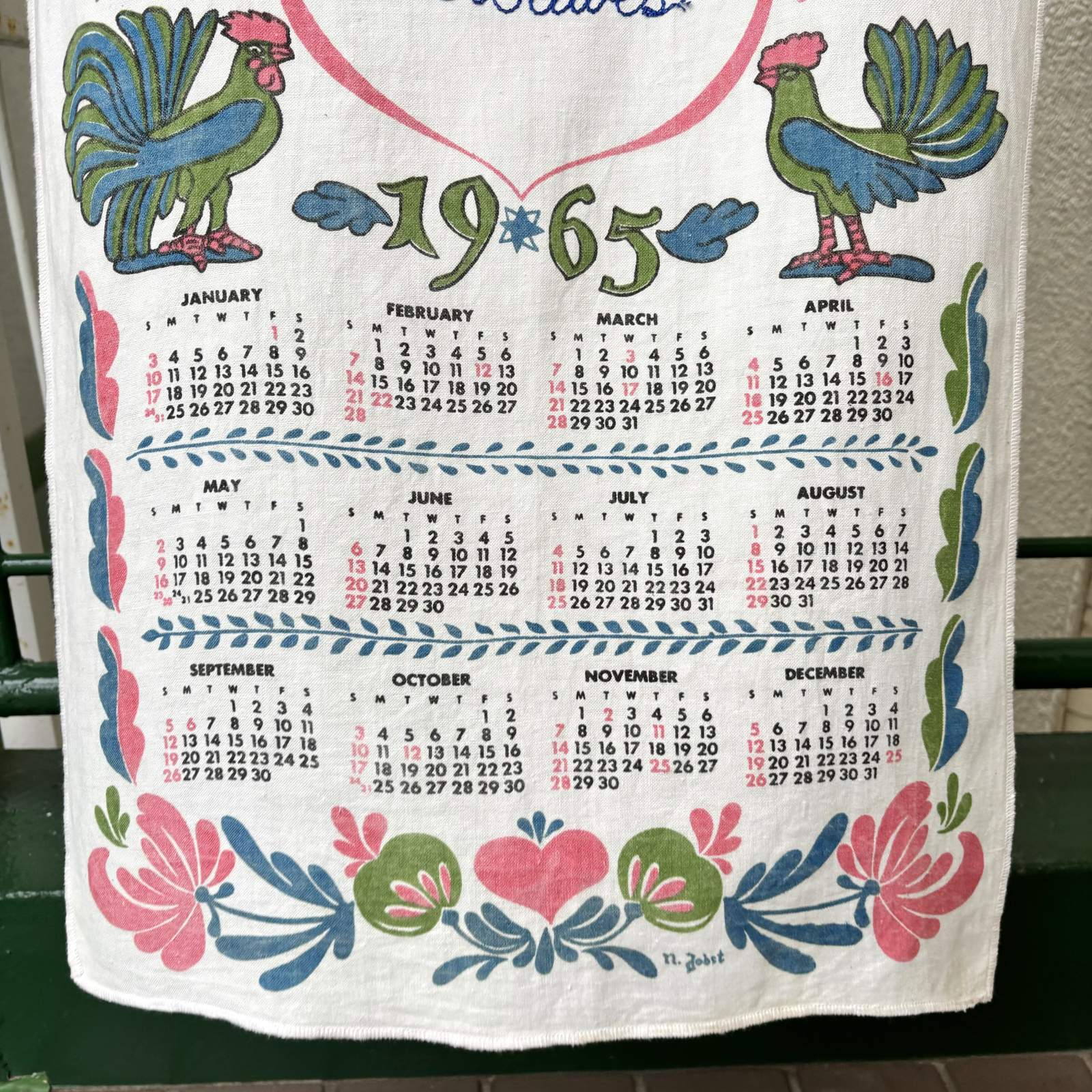 画像: Vintage embroidery fabric calendar