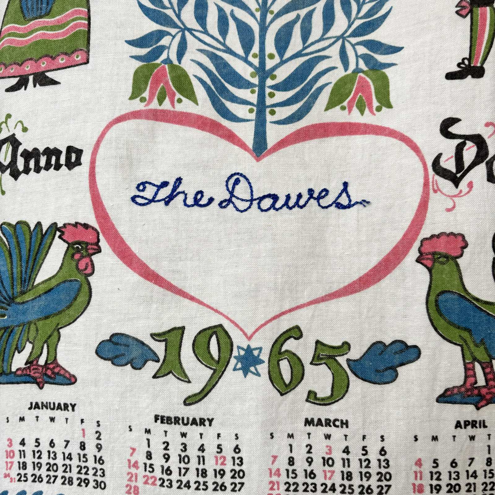 画像: Vintage embroidery fabric calendar