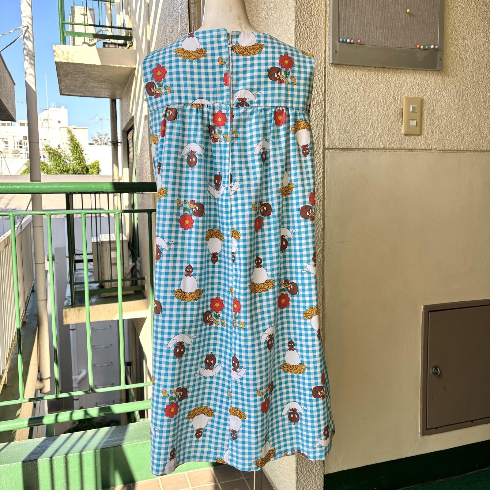 画像: Vntage duck&flower checkered sleeveless dress