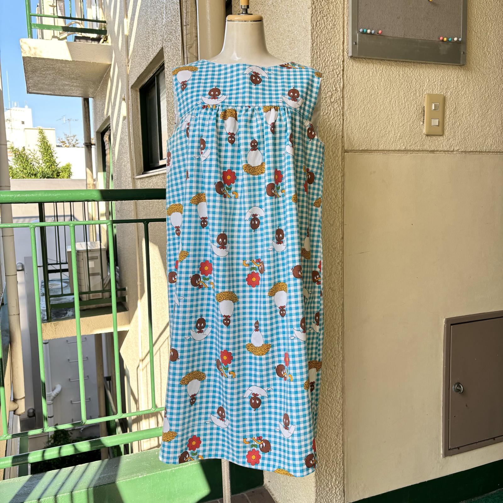 画像: Vntage duck&flower checkered sleeveless dress