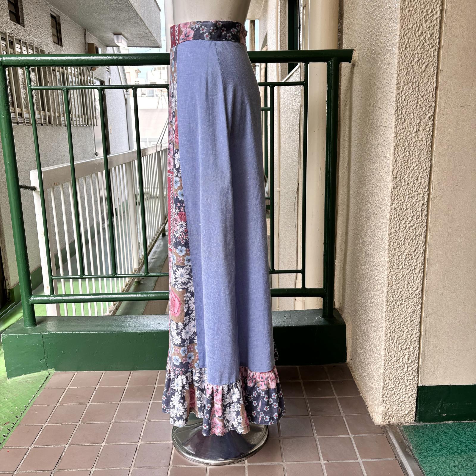 画像: Vintage flower patchwork long skirt