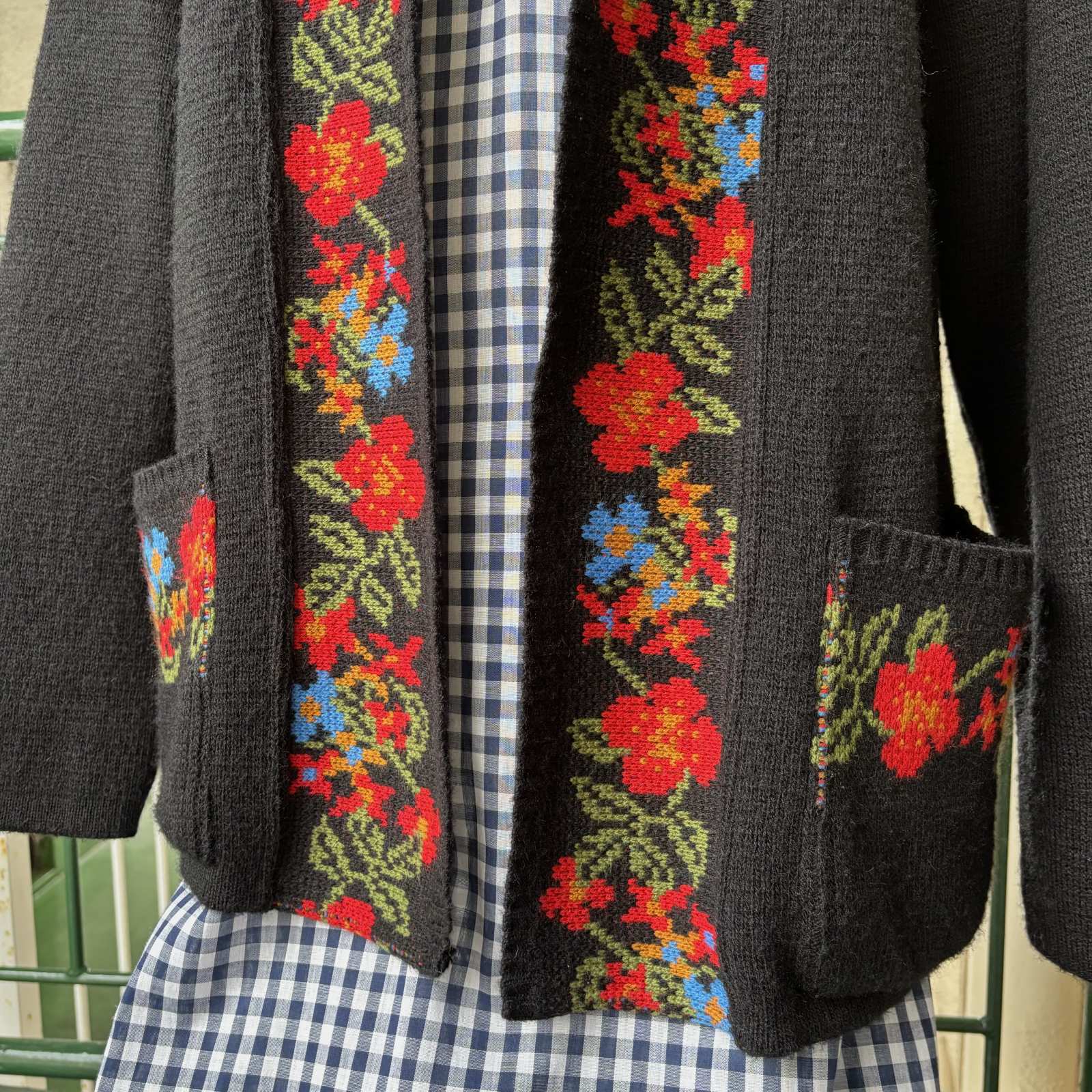 画像: Vintage flower pattern knit cardigan