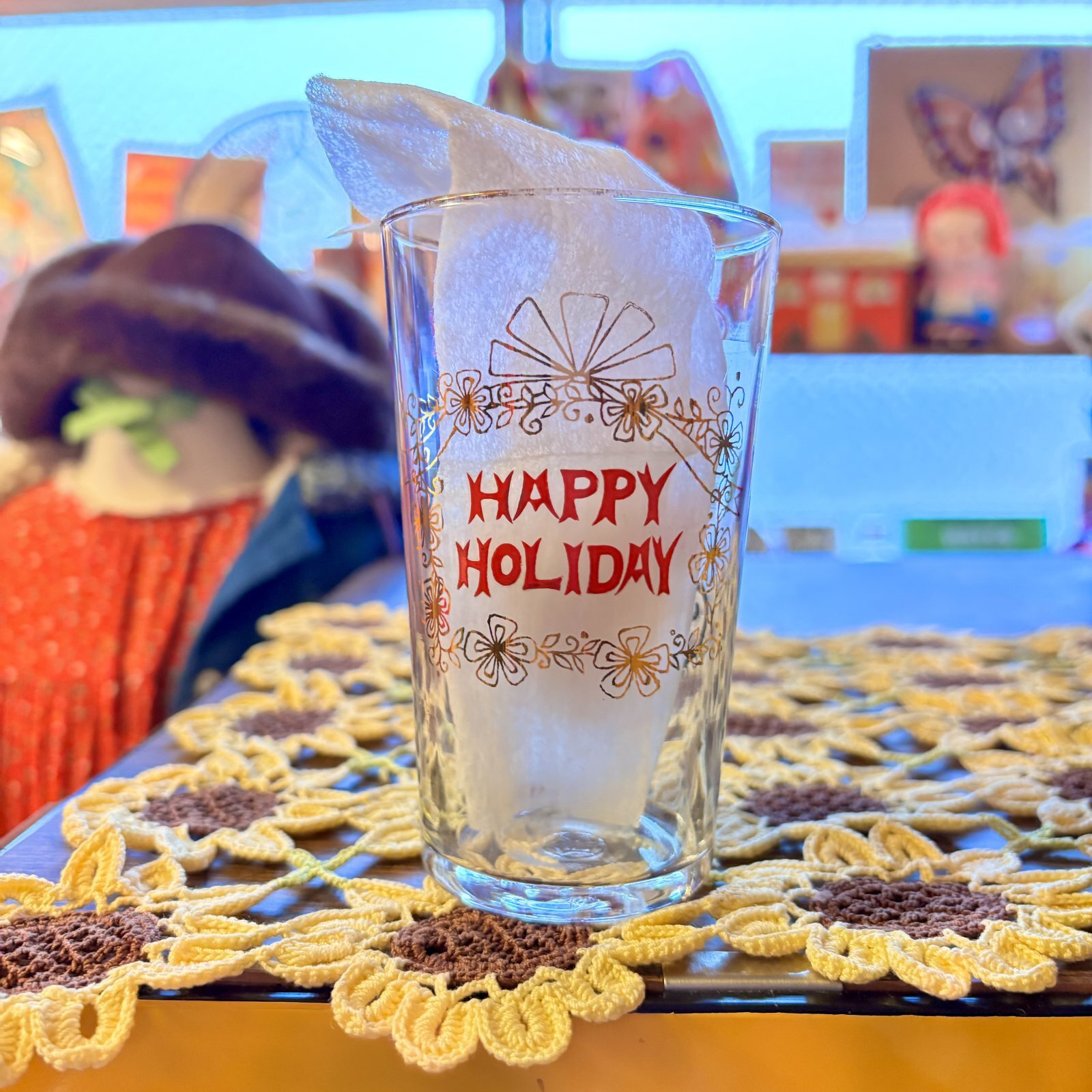 画像: Vintage happy holiday glass  トリ