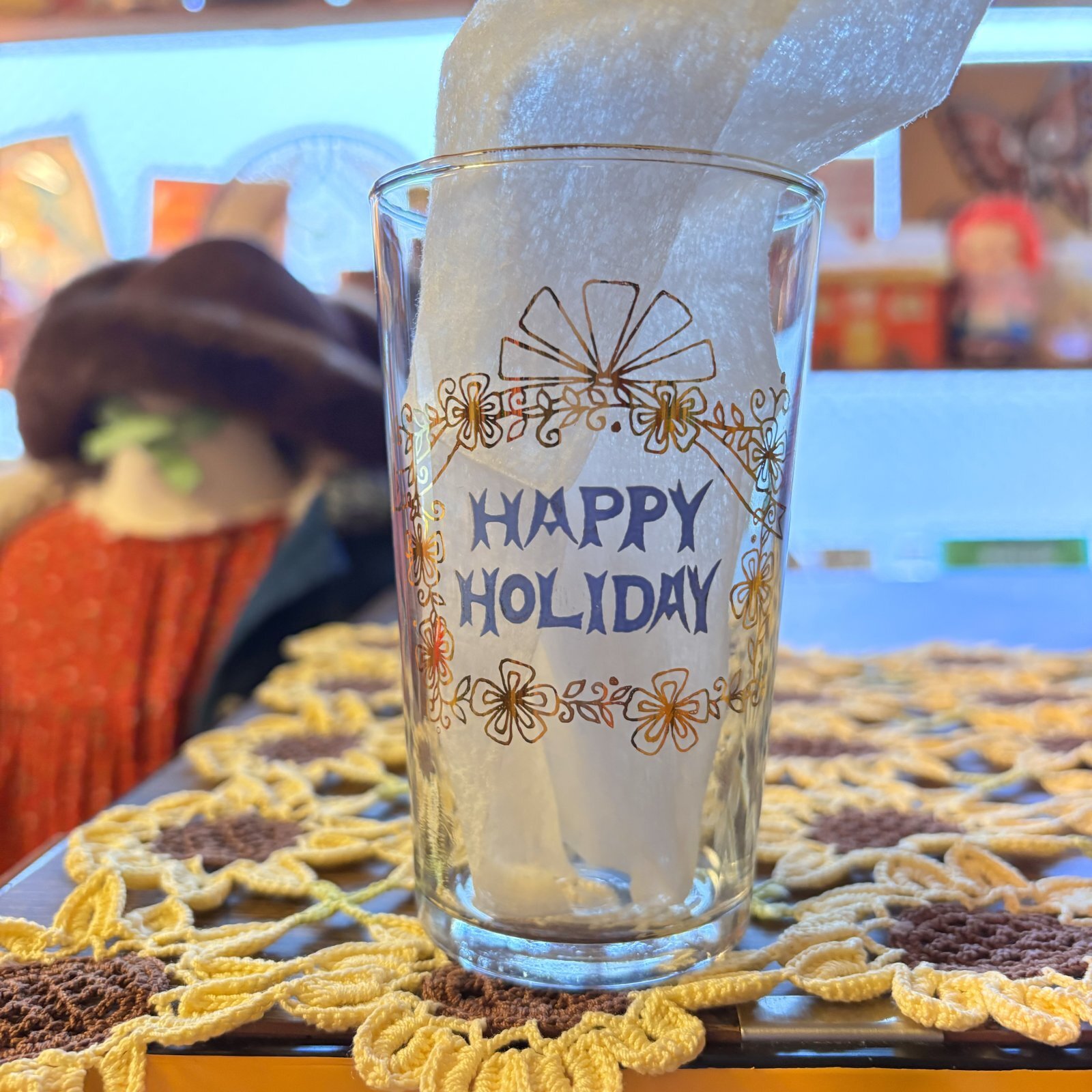 画像: Vintage happy holiday glass  ウサギ