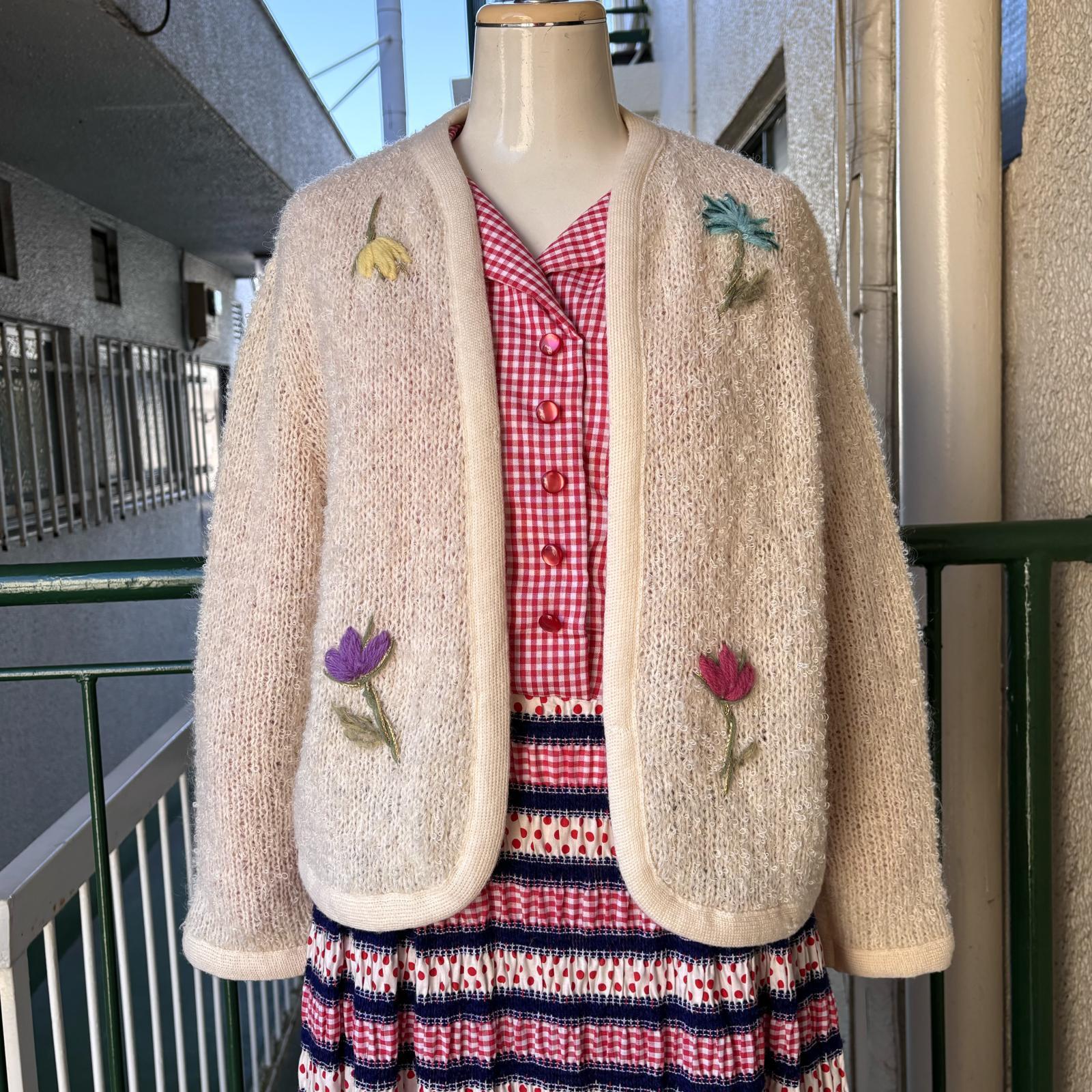 画像: 50'S〜60'S Vintage flower embroidery mohair cardigan